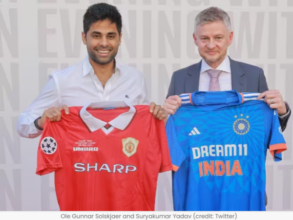 Suryakumar Yadav Meets And Exchanges Jerseys With Manchester United Legend Ole Gunnar Solskjaer